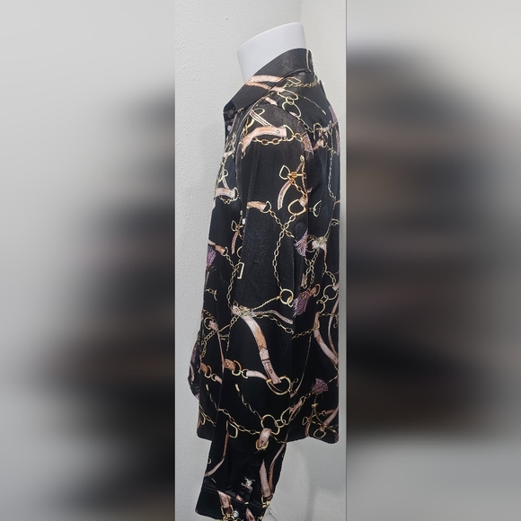 Zeroyaa Men's Luxury Printed Silk Like Satin Button Down Dress Shirt Large NWT - Picture 3 of 12